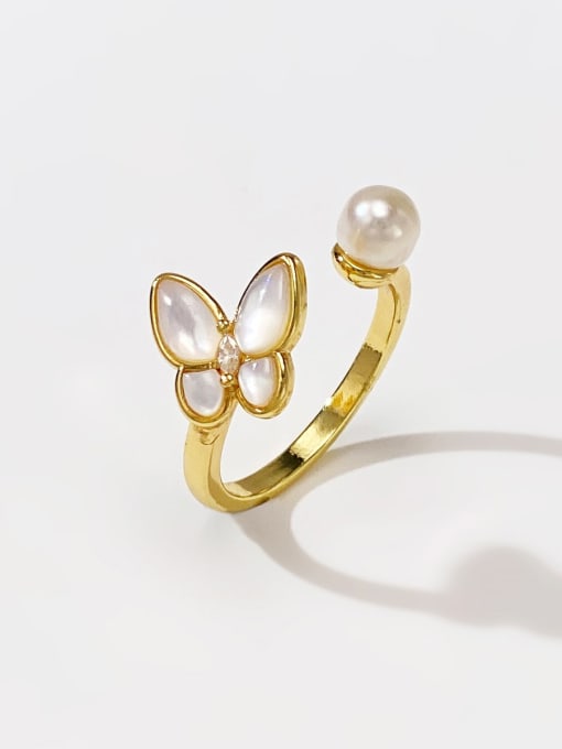 ARTINI Brass Shell White Butterfly Minimalist Band Ring