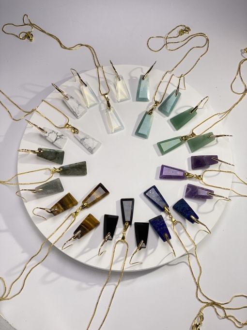 ARTINI Minimalist Geometric Brass Natural Stone Multi Color Stone Earring and Necklace Set 0