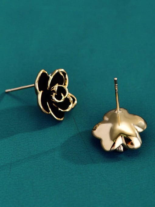 ARTINI Brass Black Enamel Flower Minimalist Stud Earring 1