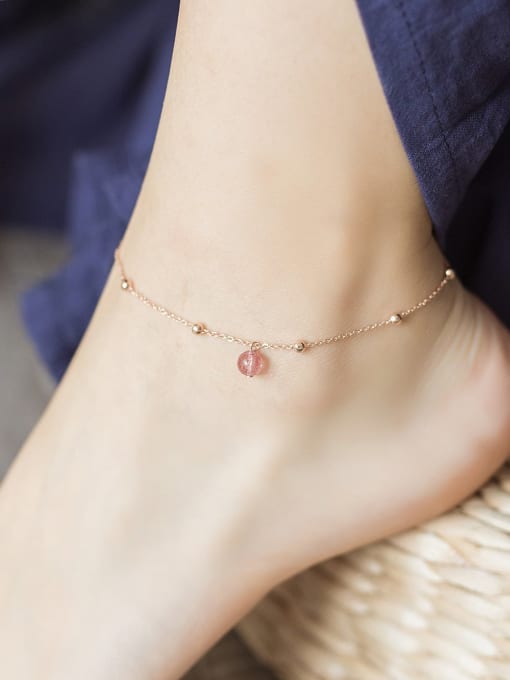 ARTINI Geometric Minimalist 925 Sterling Silver Crystal Pink Stone Anklet 1