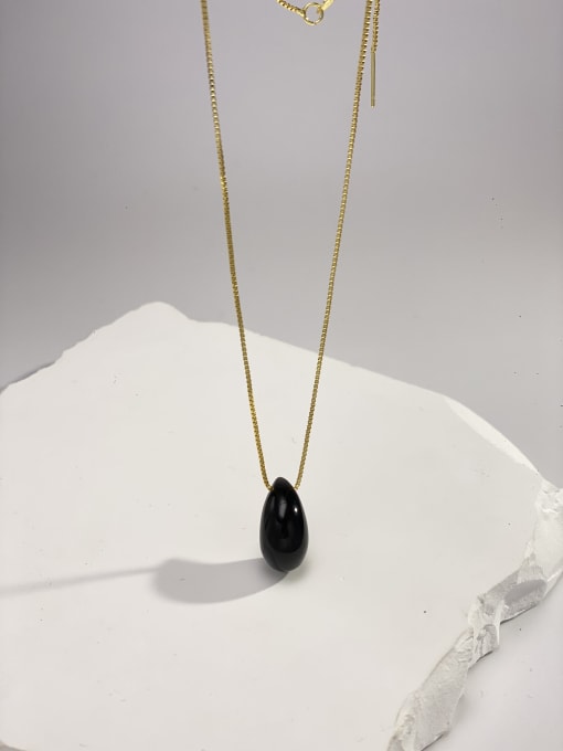 Obsidian Brass Natural Stone Multi Color Stone Water Drop Minimalist Locket Necklace
