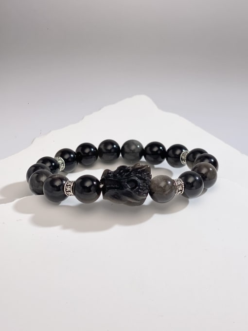 ARTINI Brass Obsidian Dragon Artisan Handmade Beaded Bracelet 0
