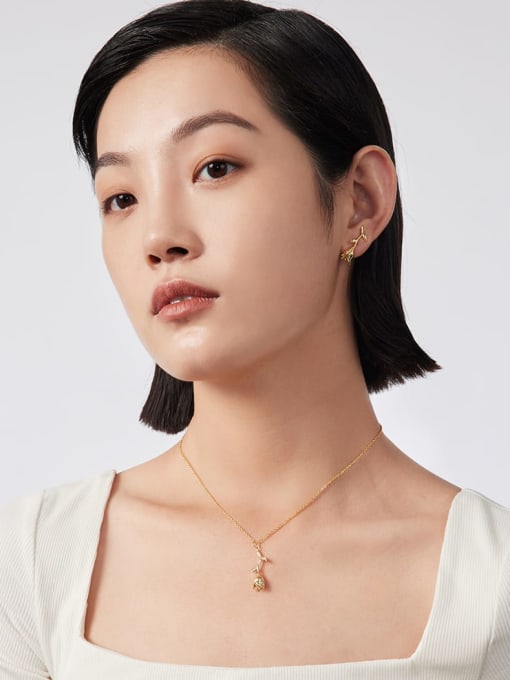 ARTINI Dainty Flower Brass Miyuki Millet Bead Gold Stone Earring and Necklace Set 2