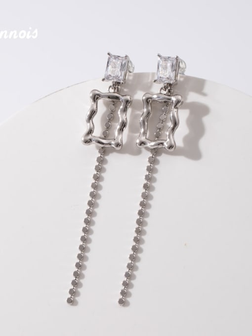 ARTINI Brass Cubic Zirconia White Rectangle Minimalist Drop Earring 1