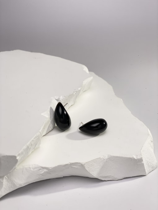 Obsidian 925 Sterling Silver Natural Stone White Stone Water Drop Minimalist Stud Earring