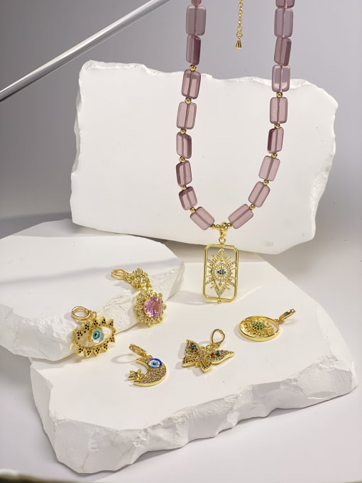 ARTINI Brass Glass Stone Purple Stone Geometric Dainty Bib Necklace