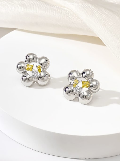 ARTINI Minimalist Flower Brass Cubic Zirconia Yellow Earring and Necklace Set 1