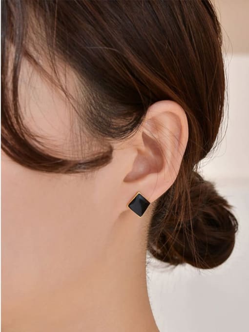 ARTINI Brass Black Enamel Square Minimalist Stud Earring 4
