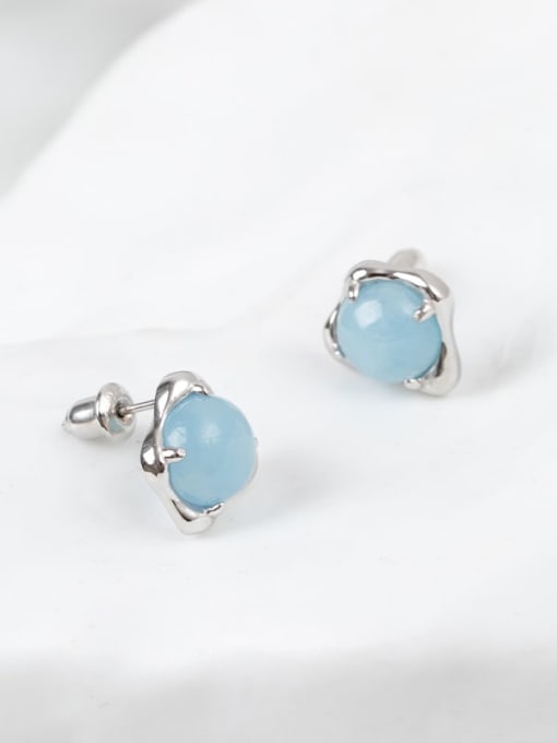 ARTINI 925 Sterling Silver Aquamarine Blue Irregular Minimalist Stud Earring 1