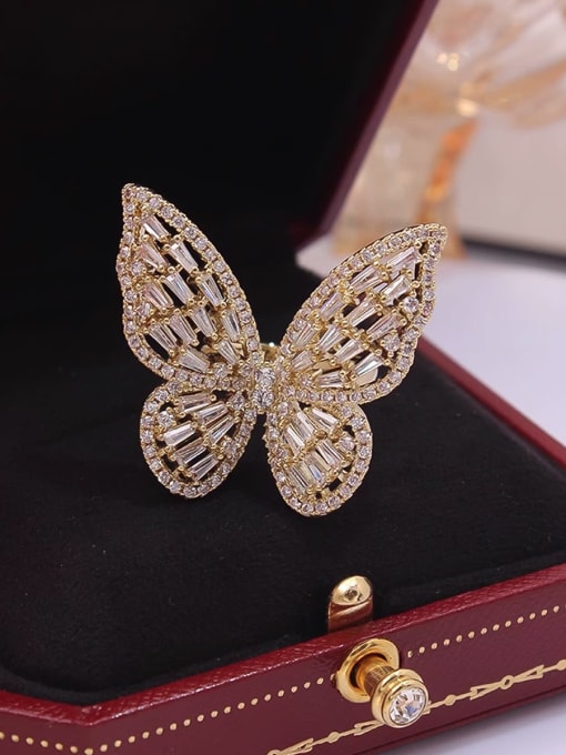 ARTINI Brass Cubic Zirconia White Butterfly Dainty Band Ring 1