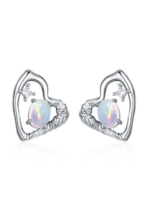 ARTINI 925 Sterling Silver Opal Blue Heart Minimalist Stud Earring 0