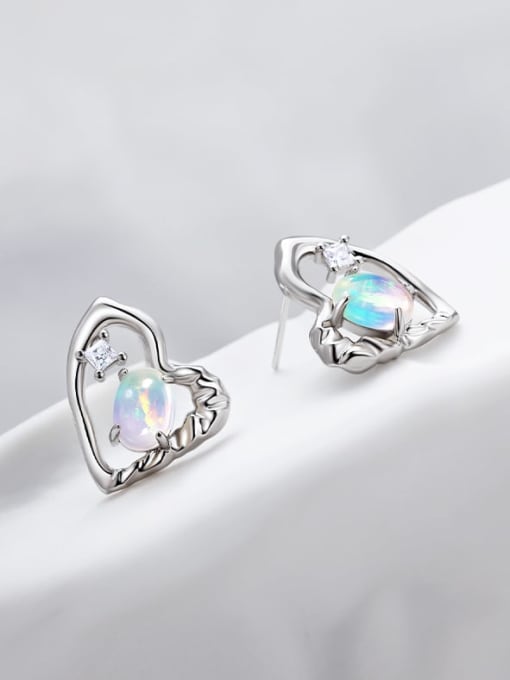 ARTINI 925 Sterling Silver Opal Blue Heart Minimalist Stud Earring 2