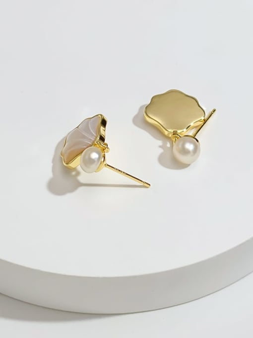 ARTINI Brass Shell White Triangle Minimalist Stud Earring 2