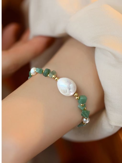 ARTINI Brass Freshwater Pearl Green Water Drop Artisan Handmade Beaded Bracelet 3