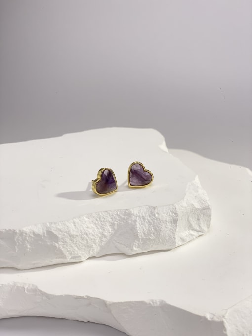Amethyst Brass Natural Stone Multi Color Stone Heart Minimalist Stud Earring
