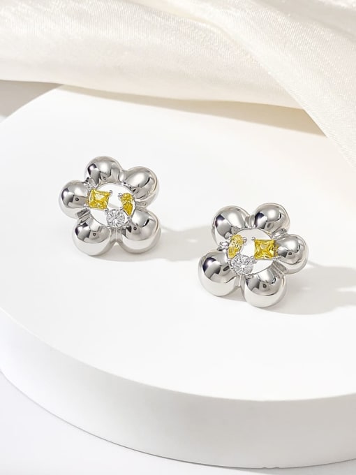 ARTINI Minimalist Flower Brass Cubic Zirconia White Stone Earring and Necklace Set 3