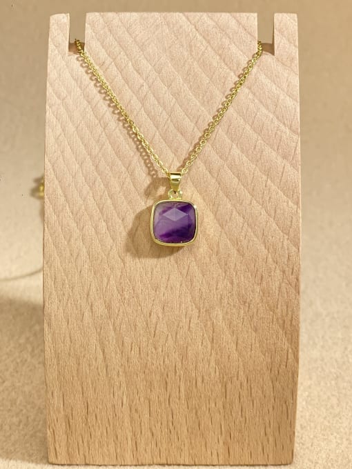Amethyst Brass Natural Stone Square Minimalist Link Necklace