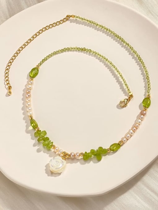 ARTINI Brass Natural Stone Green Plant Series Dainty Beaded Necklace 1