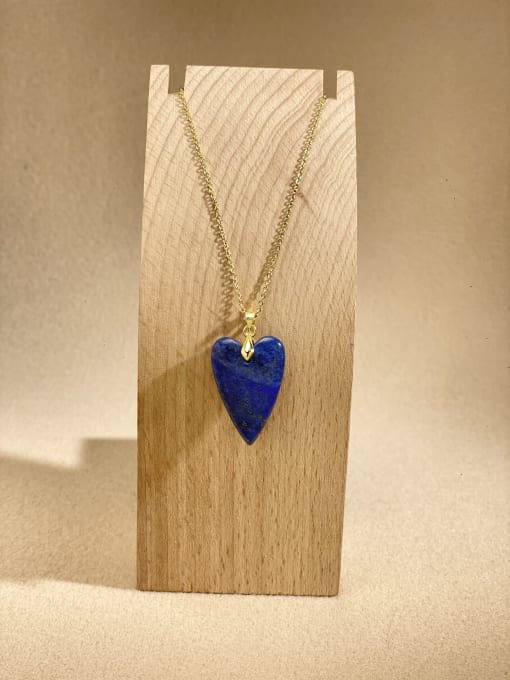lapis lazuli  Brass Heart Minimalist Link Necklace