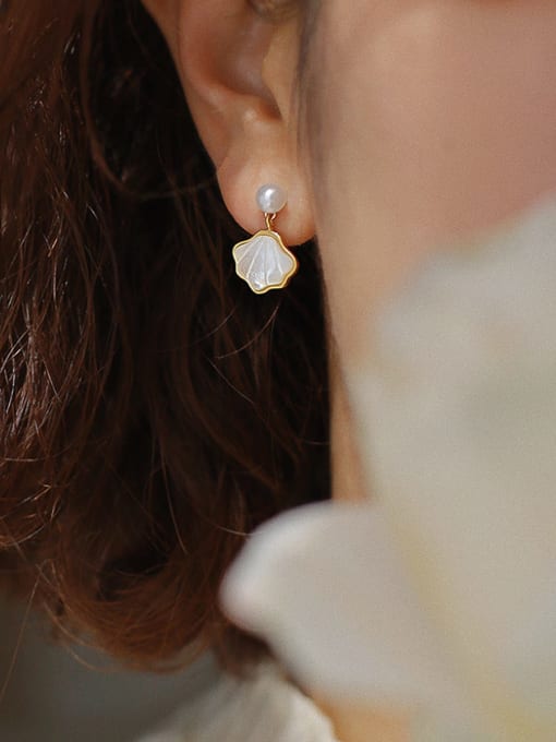 ARTINI Brass Shell White Triangle Minimalist Stud Earring 4