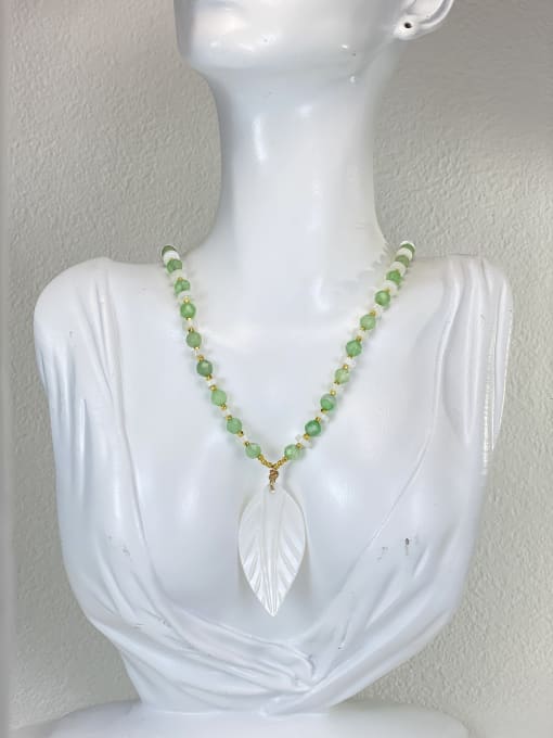 ARTINI Brass Agate Green Stone Feather Artisan Link Necklace 3