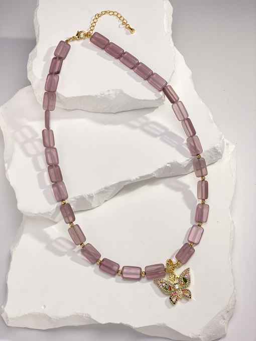 Dream Butterfly Brass Glass Stone Purple Stone Geometric Dainty Bib Necklace