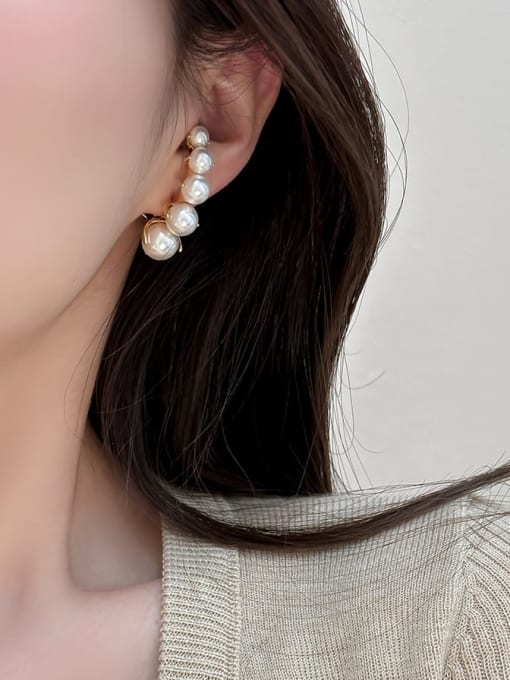ARTINI Brass Imitation Pearl White Minimalist Huggie Earring 3