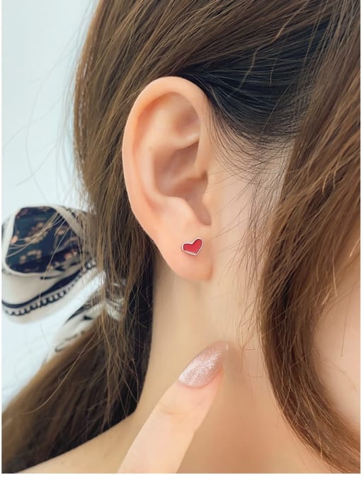 ARTINI 925 Sterling Silver Red Enamel Heart Minimalist Stud Earring 3