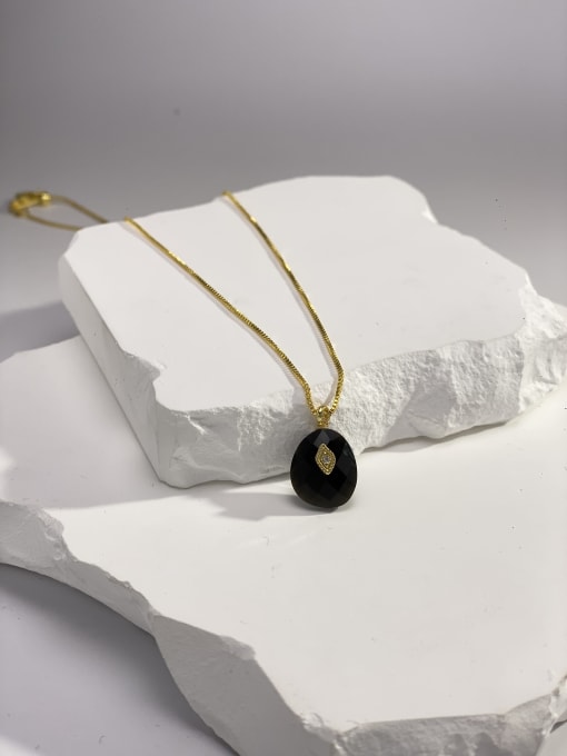Obsidian Brass Natural Stone Multi Color Stone Geometric Minimalist Locket Necklace