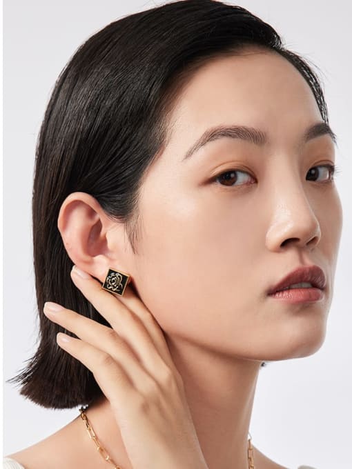 ARTINI Brass Black Enamel Square Minimalist Stud Earring 3