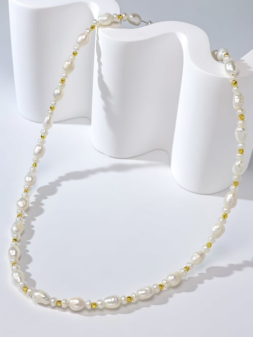 ARTINI Brass Freshwater Pearl White Minimalist Beaded Necklace 1
