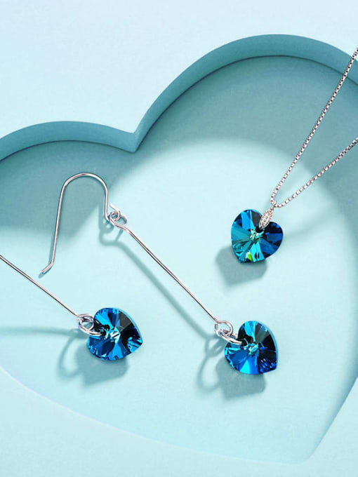 ARTINI 925 Sterling Silver Austrian Crystal Blue Heart Minimalist Locket Necklace 1