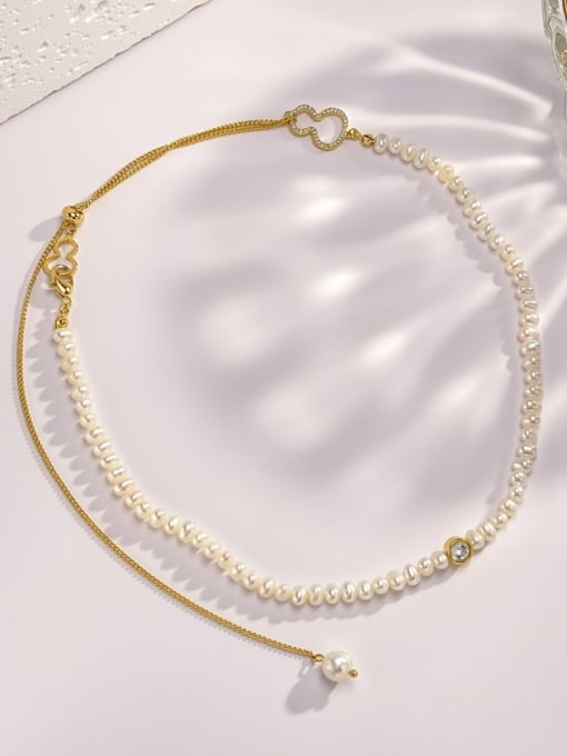 ARTINI Brass Freshwater Pearl Gold Pear Shaped Minimalist Tassel Necklace 1