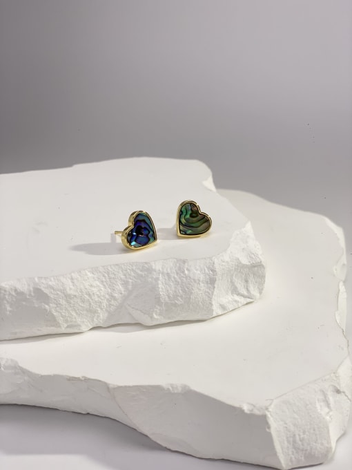 abalone Brass Natural Stone Multi Color Stone Heart Minimalist Stud Earring