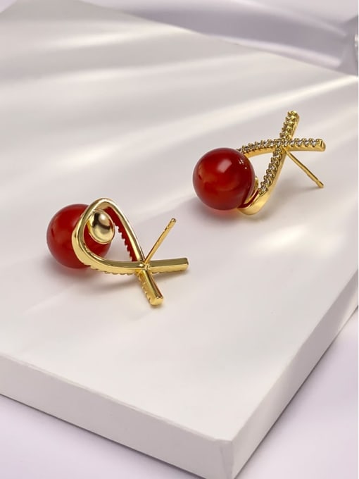 ARTINI Brass Carnelian Red Minimalist Stud Earring 2