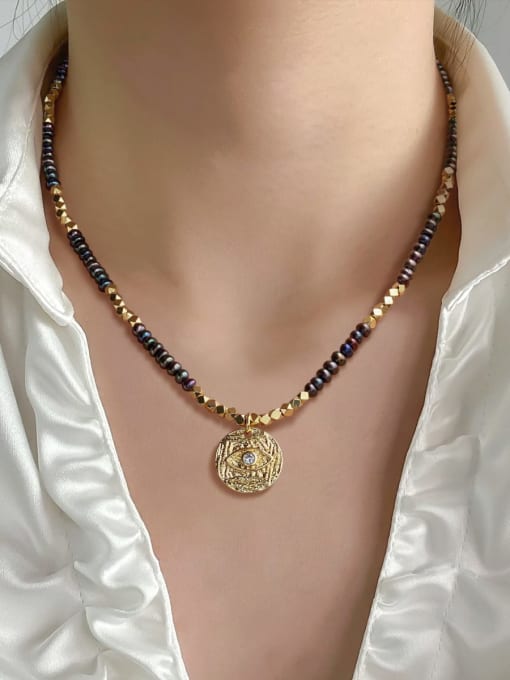 ARTINI Brass Cubic Zirconia Gold Evil Eye Dainty Beaded Necklace 3