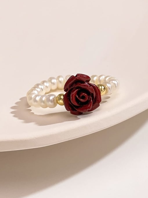 ARTINI Brass Freshwater Pearl White Flower Minimalist Bead Ring 0