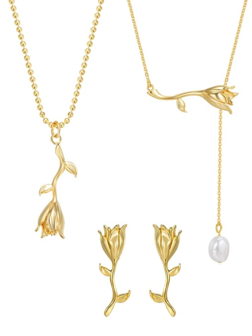 ARTINI Dainty Flower Brass Miyuki Millet Bead Gold Stone Earring and Necklace Set 0