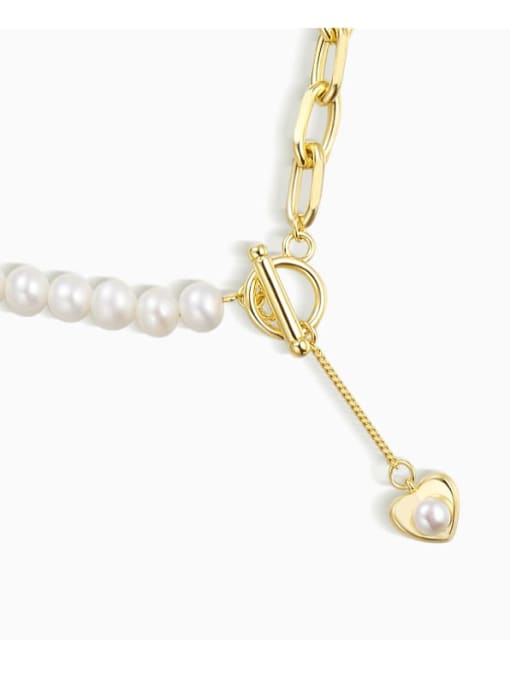 ARTINI Brass Freshwater Pearl Gold Heart Minimalist Beaded Necklace 1