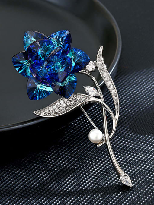 ARTINI Brass Crystal Blue Flower Minimalist Pins & Brooches 1
