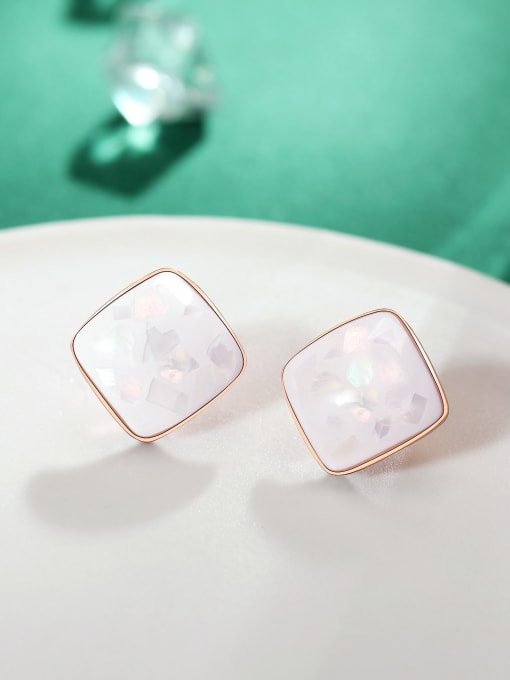 ARTINI Copper Alloy White Enamel Square Minimalist Stud Earring 1
