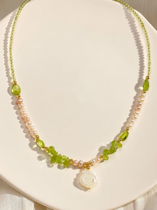ARTINI Brass Natural Stone Green Plant Series Dainty Beaded Necklace