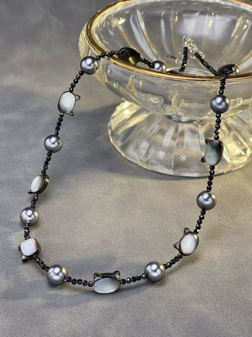 ARTINI 925 Sterling Silver Shell Black Animal Dainty Beaded Necklace
