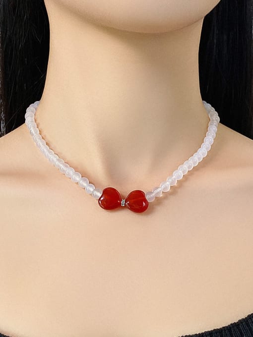 ARTINI Minimalist Heart Brass Carnelian White Stone Earring Bracelet and Necklace Set 1