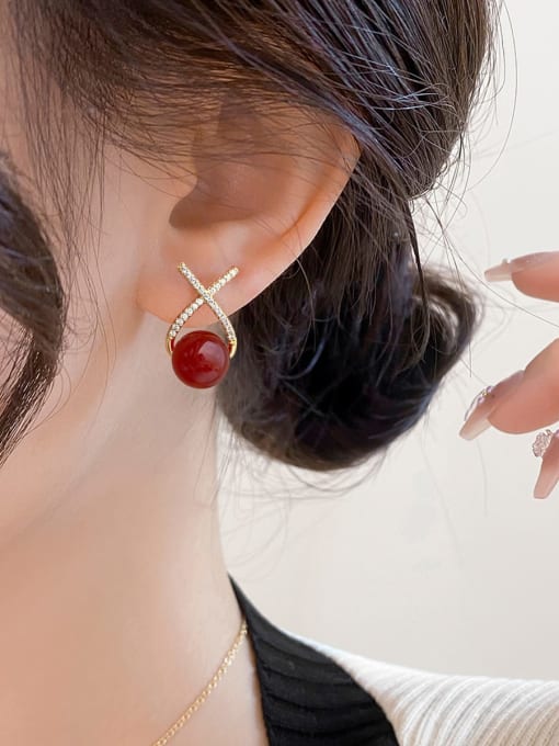 ARTINI Brass Carnelian Red Minimalist Stud Earring 4