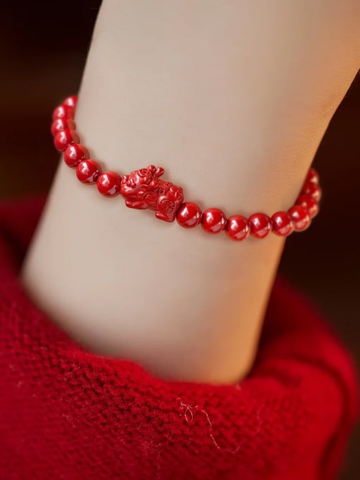 Single Pixiu Alloy Miyuki Millet Bead Red Stone Minimalist Handmade Beaded Bracelet