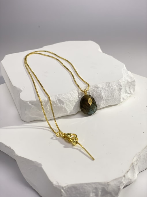 ShimmerStone Brass Natural Stone Multi Color Stone Geometric Minimalist Locket Necklace