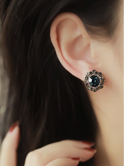 ARTINI Alloy Rhinestone Blue Round Minimalist Stud Earring 3