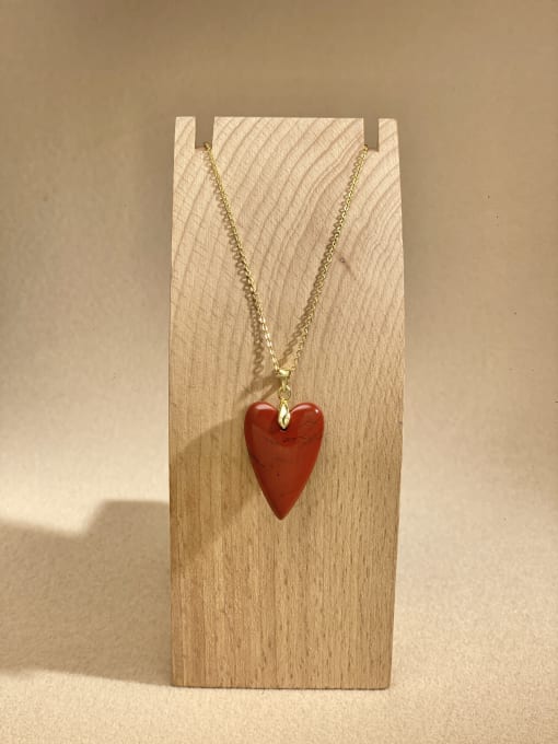 Red Grain Stone  Brass Heart Minimalist Link Necklace