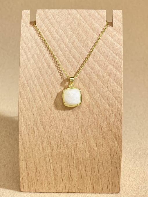 White moonlight Brass Natural Stone Square Minimalist Link Necklace